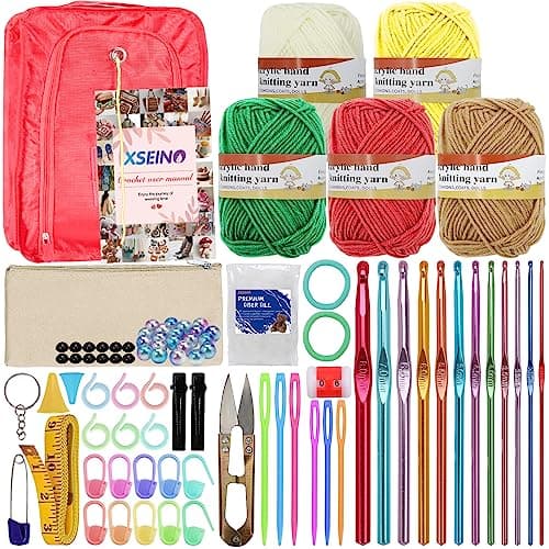 XSEINO Crochet Kit Beginners Crochet Hooks Set with Crochet Yarn,102PCS Premium Crochet Set, Accessories Kit, Crochet Bag and Lot More Crochet Supplies - Image 1