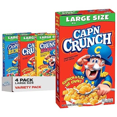 Cap'n Crunch Cereal, 3 Flavor Variety Pack, Large Size Boxes, (4 Pack) - Image 1