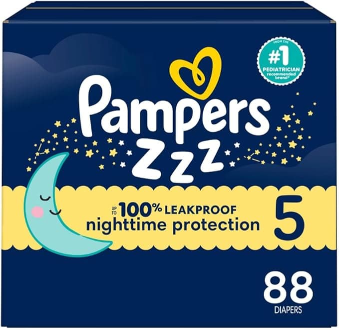 Pampers ZZZ Overnight Diapers, Size 5 (27+ lbs), 88 Count, Nighttime Protection Disposable Baby Diaper, Night Time Leak and Skin Protection - Image 1