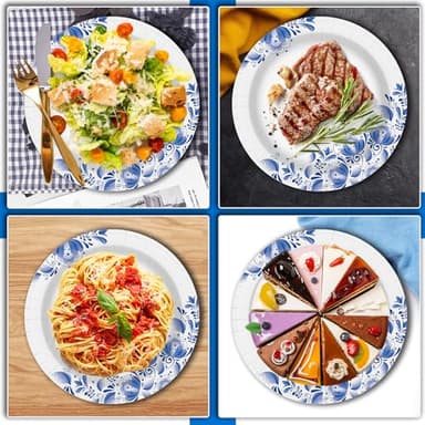 Charmount Paper Plates Bulk 8.5 Inch, 150pcs Disposable Plates, Blue Paper Plates for Parties and Daily Use, Soak Proof, Cut Proof, Flower Printed - Image 6