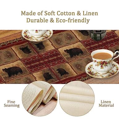 Rustic Bear Table Runner, Retro Vintage Bear Country Cabin Cottage Pine Tree Dinner Table Decoration for Home Kitchen Dining 13"x108" - Image 5