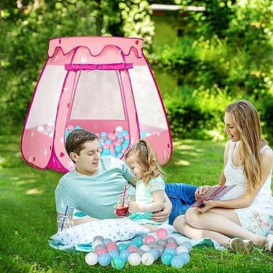 Baby Ball Pit for Toddler with 50 Balls, Pop Up Princess Tent with Star Lights for 1 2 3 Year Old Birthday Gift, 12-18 Months Baby Girl Toys with Carrying Bag, Indoor&Outdoor Play Tent for Kids - Image 6