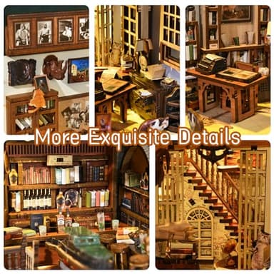 MiniCity Book Nook Kit, DIY Dollhouse Booknook, Book Nook Miniature Kit for Bookshelf Insert Decor Crafts for Adults Teen Halloween, 3D Wooden Puzzle with Led Light (Hemingway House) - Image 3