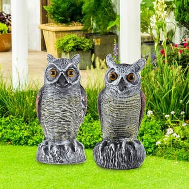 Hedoc 2 Pack Fake Owl Decoys to Scare Birds Away from Gardens and Rooftop, Long-Eared Owl Bird Deterrents, Nature Scarecrow Plastic Owls Pest Repellent, Owl Statue for Garden Decor, Yard Decoration - Image 7