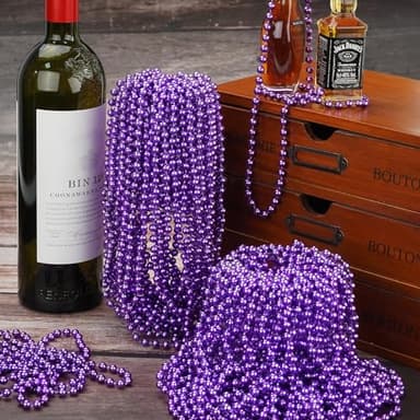 72 PCS Purple Bead Necklaces, Purple Mardi Gras Beads, Halloween Beads Necklaces, 33 Inch Round Beaded Necklaces Costume Necklace for Mardi Gras Christmas Halloween Party Favors - Image 5