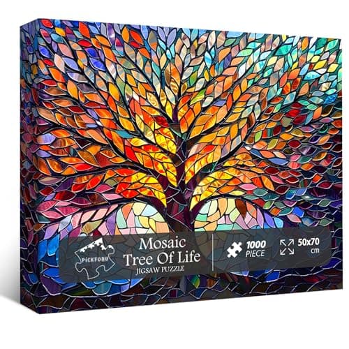 PICKFORU Stained Glass Puzzle Tree of Life Puzzles for Adults 1000 Pieces, Impossible Hard Difficult Challenging Puzzles for Adults, Colorful Mosaic Tree of Life Jigsaw Puzzle 1000 Pieces - Image 1