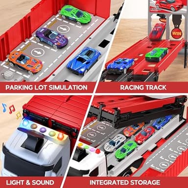 Carrier Truck Race Track Kids Toys, Foldable 3 Layer Toddler Track Playset, Toy Truck Transport Car Carrier & 8 Race Cars, Truck Car Toddlers Toys Xmas Gifts for Age 3 4 5 6+ Years Old Boys Girls - Image 4