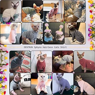 DENTRUN Sphynx Hairless Cats Shirt Pullover Kitten T-Shirts, Breathable Cat Wear Turtleneck Sweater Adorable Cat's Clothes Vest Pajamas Jumpsuit - Image 7