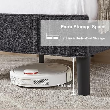 VECELO Twin Bed Frame, Upholstered Platform Bed with Sheepskin Fabric Adjustable Headboard/Strong Wood Slats Supports/7.9'' Under Bed Storage Space/Noise Free/No Box Spring Needed, Dark Grey - Image 6