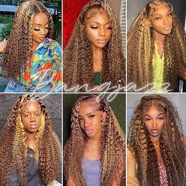 bangjazz 26 Inch Highlight Ombre Lace Front Wig Human Hair Deep Wave 13x4 HD Lace Frontal Wigs Human Hair 180% Density P4/27 Colored Curly Wigs for Women Glueless Pre Plucked Wig - Image 5
