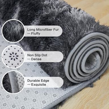 Andency 8x10 Area Rugs for Living Room, Upgrade Non-Slip Fluffy Soft Large Shag Bedroom Carpet, Tie-Dyed Dark Grey Big Indoor Thick Nursery Rug for Kids Dorm Home Decor Aesthetic - Image 5