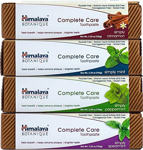 Himalaya Botanique Complete Care Toothpaste, Herbal, Variety Pack, Fights Plaque, Freshens Breath, Fluoride Free, No Artificial Flavors, SLS Free, Cruelty Free, Foaming, 5.29 Oz, 4 Pack - Image 1