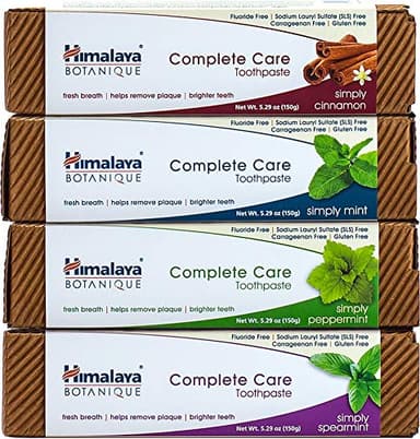 Himalaya Botanique Complete Care Toothpaste, Herbal, Variety Pack, Fights Plaque, Freshens Breath, Fluoride Free, No Artificial Flavors, SLS Free, Cruelty Free, Foaming, 5.29 Oz, 4 Pack - Image 1