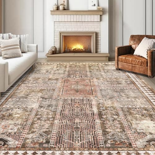 YARNSCAPE Vintage 9' x 12' Washable Area Rug - Stylish Indoor Rug for Living, Dining or Bedroom - Lightweight Carpet with Non-Slip Backing - Foldable for Easy Placement and Maintenance - Ivory - Image 1