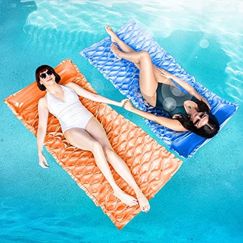 SLOOSH Inflatable Pool Floats Raft,Floating Lounge for Adults,64x32 inch Swimming Mat Pool Mattress with Headrest,2 Pieces Float Air Mat for Summer Water Beach Fun,Dark Blue,Orange - Image 1