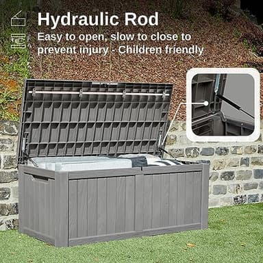 EAST OAK Outdoor Storage Box, 120 Gallon Deck Box with Stainless Steel Rods Large Resin Storage Bin for Patio Cushions, Garden Tools, Waterproof and UV Resistant, Lockable, Grey - Image 4