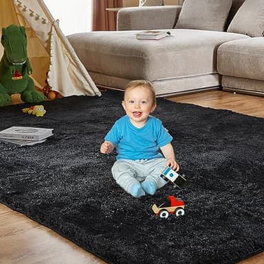 Super Soft Area Rugs for Living Room 5x7 Black, Fluffy Furry Shaggy Fuzzy Area Rug, Upgrade Anti-Skid Rectangular, High Pile Soft Throw Rug for Bedroom and Kids Room, Home Decor Aesthetic - Image 3
