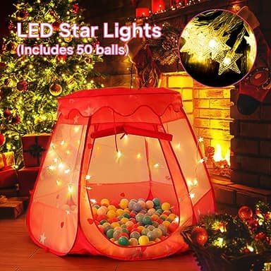 Baby Ball Pit for Toddler with 50 Balls, Pop Up Princess Tent with Star Lights for 1 2 3 Year Old Birthday Gift, 12-18 Months Baby Girl Toys with Carrying Bag, Indoor&Outdoor Play Tent for Kids - Image 3