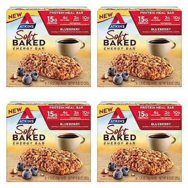 Atkins Blueberry Flavored Soft Baked Energy Bars, High in Protein Snack Bar, Low Sugar, High Fiber Snack, Protein Snack, 4 Packs (4 Bars Each) - Image 1