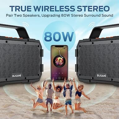 BUGANI Bluetooth Speaker, 40W Portable Bluetooth Speakers with Stereo Loud Sound, 24H Playtime, Built-in Mic, Support TF Card/AUX, IPX6 Waterproof Outdoor Speaker for Camping Beach Party - Image 3