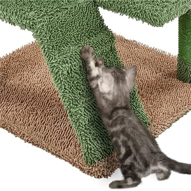 Yaheetech Cactus Cat Tree, 54.5in Tower w/Ramp, Animal-Ear Shaped Perch, Scratching Posts, Platform & Hanging Ball, Multi-Level Condo for Indoor Kittens, Green/Brown - Image 4