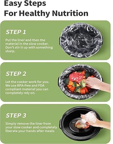 KOOC Slow Cooker Liners 13"x21" 20 Count Cooking Bags Pot Liners Disposable Bags Fit 3 qt to 8.5 qt Slow Cooker BPA Free, 2 Packs (20 Liners Total) - Image 6