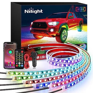 Nilight 6Pcs Car Underglow Neon Accent Strip Lights 300 LEDs Multi Color RGB-IC DIY Sound Active Function Music Mode with APP Control and Remote Control Underbody Light Strip - Image 1