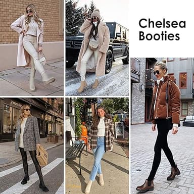 Athlefit Women's Chelsea Boots Fashion Lug Sole Chunky Heel Slip on Elastic Ankle Booties White Size 9 - Image 6
