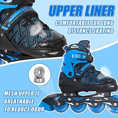 Inline Skates for Boys, Outdoor Adjustable Roller Skates for Kids Youth Beginners with Full Illuminating Safe Durable Blue Size 1 2 3 4 - Image 2