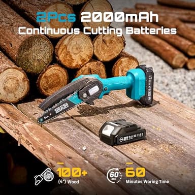 Seesii Mini Chainsaw, 6-inch Mini Chainsaw Cordless, Handheld Electric Power Chain Saw with 2 Batteries, for Tree Trimming Wood Cutting, Best Gifts for Father, Dad, Husband, Men - Image 3