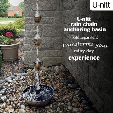 U-nitt Rain Chain Water Collection for Gutters, Rainwater Catcher & Diverter, 8.5 FT Chains for Outside Garden, Sunflower Cups, Roof Downspout, Works with Heavy Rain, w/Gutter Clip for Rainchains - Image 8