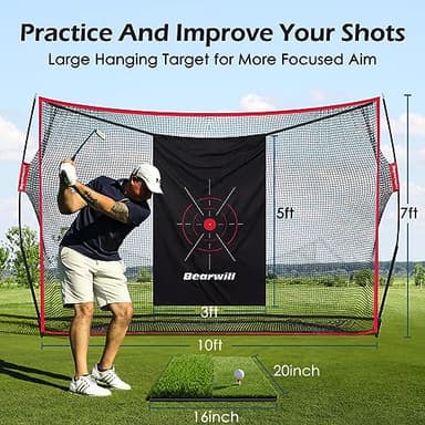 Bearwill Golf Net, 10x7ft Heavy Duty Golf Practice Nets with Mat, Target Cloth, 8 Tees, 6 Balls, Carry Bag for Backyard Driving Chipping Indoor Outdoor Training - Image 4