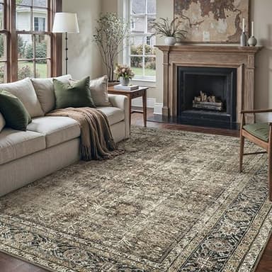 PureCozy Vintage Area Rug 9x12 Brown Washable Living Room Large Carpet Non Slip Bedroom Indoor Office Low Pile Traditional Distressed Retro Accent Rug for Dining Room - Image 5