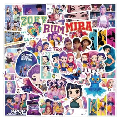 55Pcs Demon Hunters Vinyl Huntrix Band Sticker Set, Waterproof Vinyl Decals, Anime Character Collection for Laptop, Water Bottle Gifts Birthday Decorations (55PCS B) - Image 1