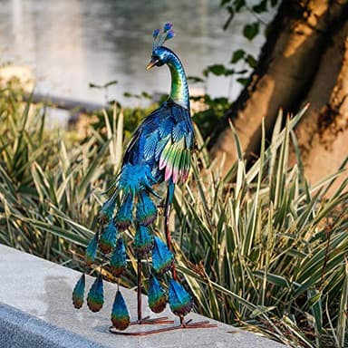 TERESA'S Collections Outdoor Decor Peacock Yard Art Garden Sculptures & Statues,Blue Small Metal Bird Lawn Ornaments,22.4" Outside Mardi Gras Decorations for Porch,Patio,Pond Decor,Gifts for Mom - Image 7