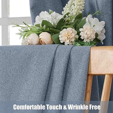 OVZME Total Blackout Curtains 63 Inches Long 2 Panels, Textured Full Room Darkening Panels, Faux Linen Look Thermal Insulated Drapes Panels for Bedroom Living Room (Grommets, Blue, 2xW40xL63) - Image 3