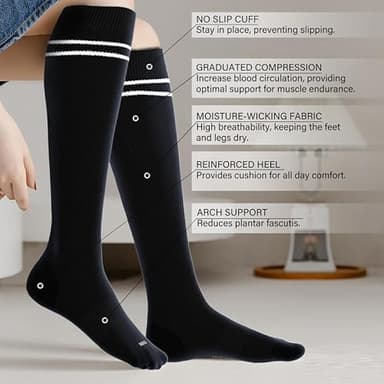 LEVSOX Viscose Made from Bamboo Compression Socks for Pregnant Women 20-30 mmHg Knee High Cute Funny Mens Supports Socks for Nurses, Medical, Travel and Flight, Black - Image 2