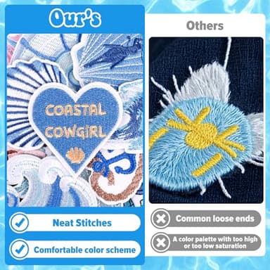 24Pcs Coastal Cowgirl Iron On Patches for Hats, Summer Ocean Embroidered Blue Patches for Girls, Heat Press Embroidery Patch for Trucker Hat/Clothes/Denim Jeans/Beach Bags - Image 5