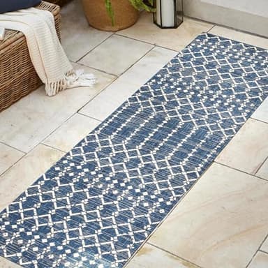 JONATHAN Y Moroccan Geometric Indoor Outdoor Runner Rug 2X8 Navy/Beige, Ourika Textured Weave for Backyard, Patio, Porch, Easy-Cleaning, High Traffic, Pet-Friendly, Non-Shedding (SMB108K-28) - Image 3