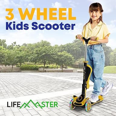3 Wheel Scooter for Kids with Foldable Seat, Adjustable Handlebar Height, Lean-to-Steer Ride On Toy for Kids Ages 2+, Light-Up LED Wheels, Wide Anti Slip Deck, Indoor & Outdoor Use, Yellow - Image 7
