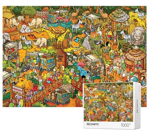 Jigsaw Puzzles for Adults, 1000 Pieces Animal Paradise Puzzle, Cartoon Painting Challenging Puzzles for Family Activity Game Nights Gifts Fidget Stress Relief - Image 1
