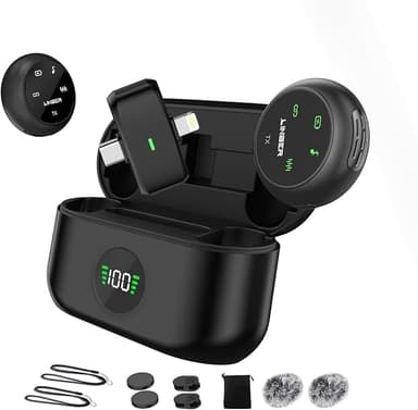 Mini Microphone for iPhone - Wireless Lavalier Microphone with Noise Cancellation - 40H Battery, 164ft Range, Lapel Mic for Video Record, Tiktok, Interview, Streaming, Vlogging (A37-Black - Image 1