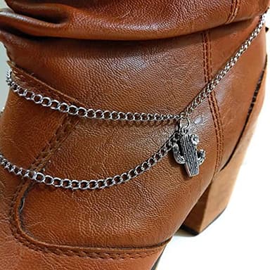Cactus Boot Jewelry Charm Bracelet Half Drape Chain Adjustable Size 15 Inch Plated Silver Weatherproof - Image 3