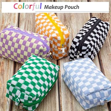 PAZIMIIK Checkered Makeup Bag for Purse Portable Zipper Make Up Pouch Small Cosmetic Case for Travel Accessories (Blue) - Image 5
