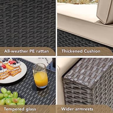 Devoko Patio Furniture Sets 6 Pieces Outdoor Sectional Rattan Sofa Manual Weaving Wicker Patio Conversation Set with Glass Table and Cushion (Beige) - Image 6