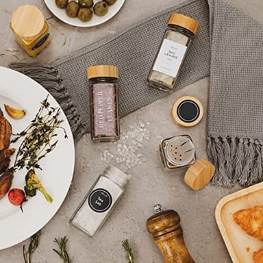 NETANY 24 Pcs Glass Spice Jars with Bamboo Lids, 4 oz Glass Jars with Minimalist Farmhouse Spice Labels Stickers, Collapsible Funnel, Seasoning Storage Bottles for Spice Rack, Cabinet, Drawer - Image 5