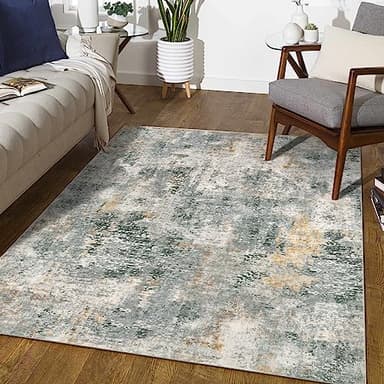 Lahome Washable 5x7 Area Rugs for Living Room, Grey Neutral Modern Abstract Rug for Bedroom Non Slip, Soft Contemporary Low Pile Indoor Carpet for Dorm Guest Dining Room Table Apartment - Image 1
