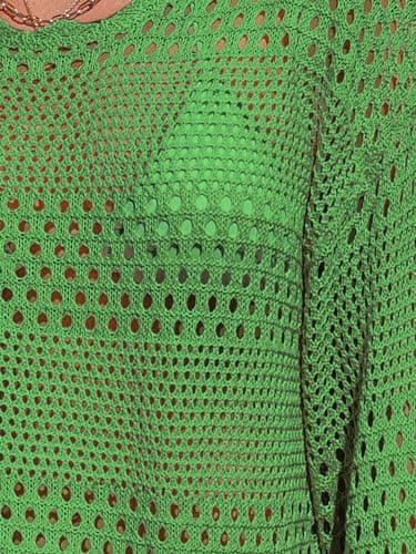 CUPSHE Womens Swimsuit Crochet Cover Up Hollow Out Beach Bikini Knitted Pullover Swimwear Dress Green Large - Image 4