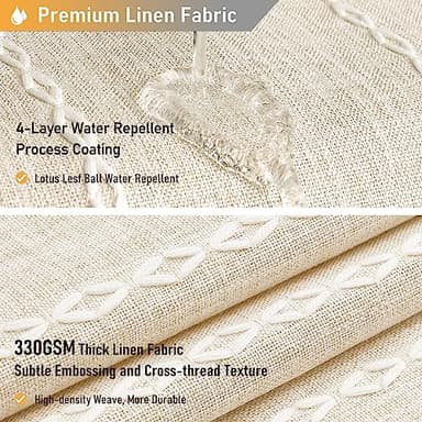 BTTN Boho Farmhouse Shower Curtain, Linen Rustic Weighted Striped Cloth Shower Curtain Set with Tassel, Water Repellent, Bohemian Vintage Country Fabric Shower Curtain for Bathroom, Cream/Beige, 72x72 - Image 4