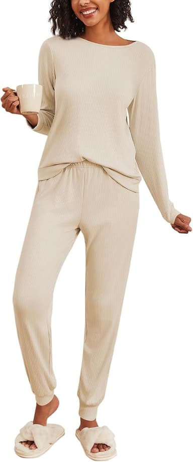 Ekouaer Women's Pajama Sets Casual 2Pcs Sleepwear Long Sleeve Pullover Tops Long Joggers Pants with Pockets - Image 2
